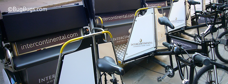 An example of Bugbugs pedicab branding for the Intercontinental Hotel Park Lane