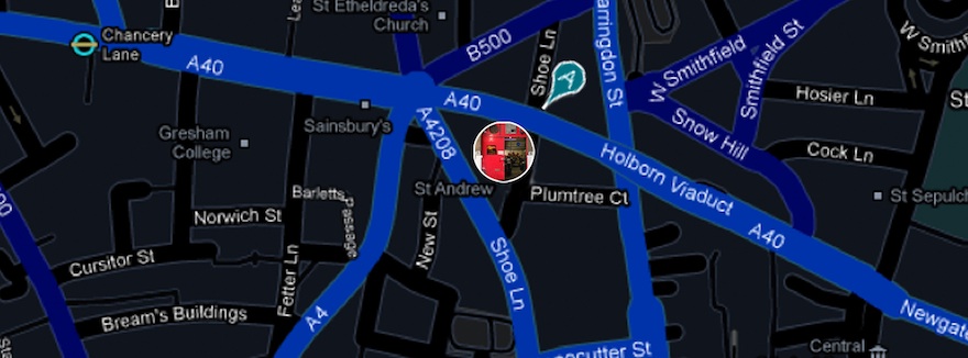 A map showing the location of Bugbug's base under the Holborn Viaduct