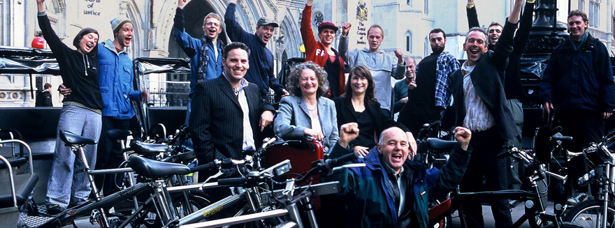 Bugbugs celebrating a victory outside the Royal Courts of Justice